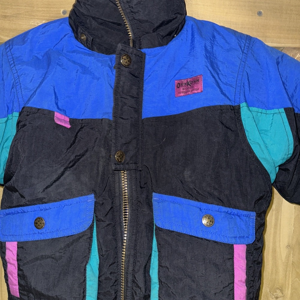 Vintage OSHKOSH B'GOSH Boys Multi Tone Winter Hooded Jacket M 5-6 *see Desc - Picture 5 of 6